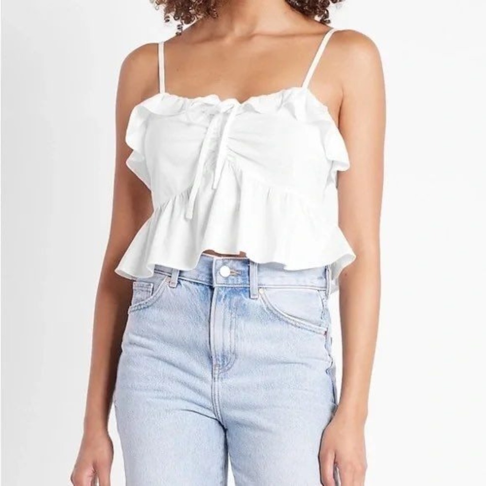 Express White Cami Ruffle Peplum Tank Coquette Feminine Size Small